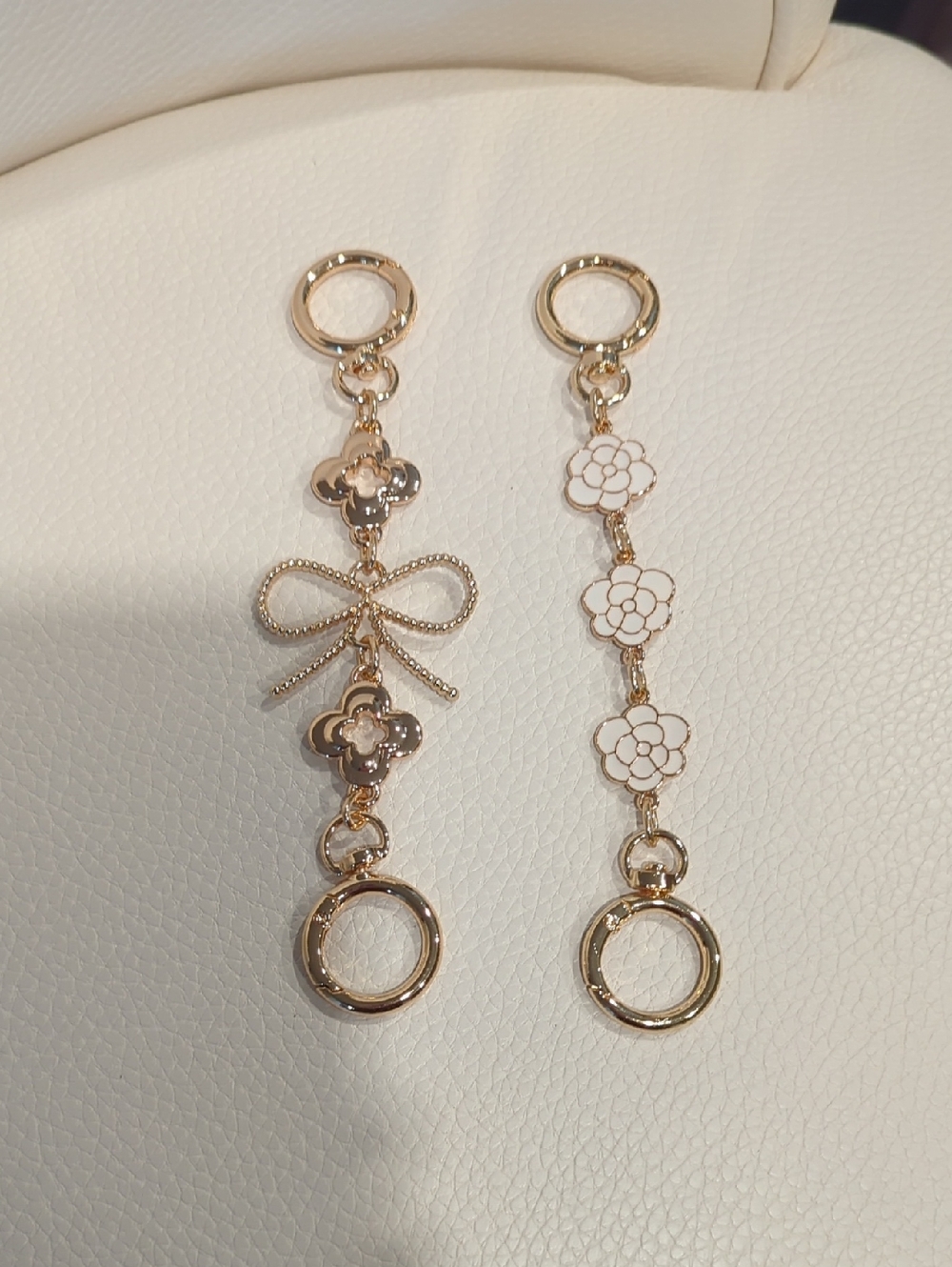 Gold and White Floral Charm Extender Keychain Pair - Women Jewelry